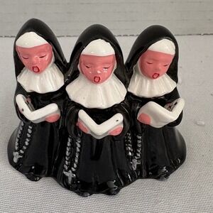 Vintage Dept 56 Singing Nuns Trio Ceramic Figurine Black White Taiwan 3 inch